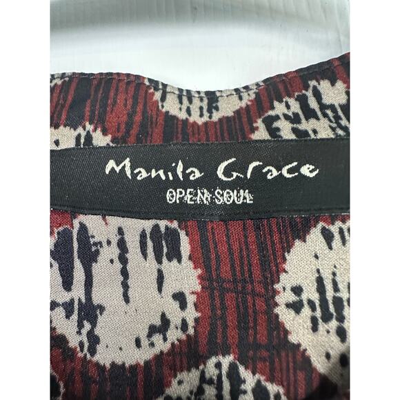 Manila Grace Burgundy Satin Blouse – Multicolor Print - Size 8-10 (TG 40 EU) - Picture 7 of 8